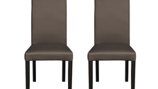 Set 2 scaune living TEO, picioare lemn wenge, piele ecologica gri elefant, 46x60x98 cm