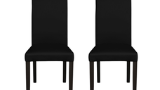 Set 2 scaune living TEO, picioare lemn wenge, piele ecologica negru, 46x60x98 cm