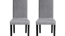 Set 2 scaune living TEO, picioare lemn wenge, stofa z gri deschis, 46x60x98 cm