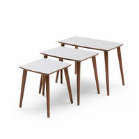 Set 3 masute auxiliare RUYA , maro deschis + crem, 62 47 31x39x50 45 40 cm - 1