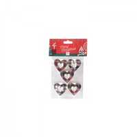 Set 5 clipsuri decorative TARTAN, lemn, inimi, 5 cm - 1