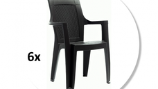Set 6 scaune gradina ELEGANCE, model ratan, maro, 62x57x88 cm