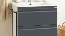Set Baza Baie MDF cu Lavoar Seria 086, Cadru Metalic, Sertare, 60 cm, Antracit