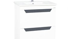 Set Baza cu front MDF si Lavoar, seria 056, 60 cm, suspendata cu sertare, alb + antracit
