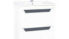 Set Baza cu front MDF si Lavoar, seria 056, 60 cm, suspendata cu sertare, alb + antracit