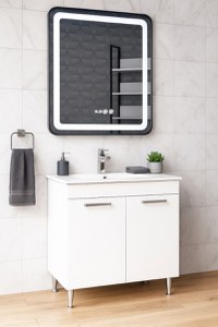Set Baza cu Lavoar si Oglinda cu iluminare LED, seria 067, 70 cm, alb - 1