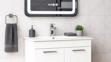 Set Baza cu Lavoar si Oglinda cu iluminare LED, seria 067, 70 cm, alb