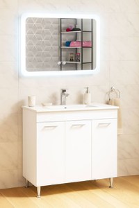 Set Baza cu Lavoar si Oglinda cu iluminare LED, seria 067, 80 cm, alb - 1