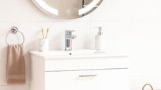 Set Baza cu Lavoar si Oglinda cu iluminare LED, seria 067, cu sertare, 60 cm, alb