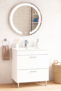 Set Baza cu Lavoar si Oglinda cu iluminare LED, seria 067, cu sertare, 60 cm, alb - 1