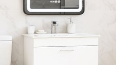 Set Baza cu Lavoar si Oglinda cu iluminare LED, seria 067, cu sertare, 70 cm, alb