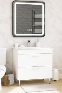 Set Baza cu Lavoar si Oglinda cu iluminare LED, seria 067, cu sertare, 70 cm, alb - 1