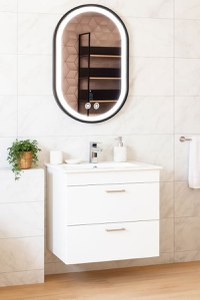 Set Baza cu Lavoar si Oglinda cu iluminare LED, seria 067, suspendata cu sertare, 50 cm, alb - 1