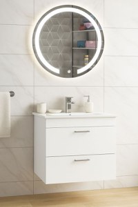 Set Baza cu Lavoar si Oglinda cu iluminare LED, seria 067, suspendata cu sertare, 60 cm, alb - 1