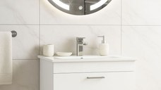 Set Baza cu Lavoar si Oglinda cu iluminare LED, seria 067, suspendata cu sertare, 60 cm, alb