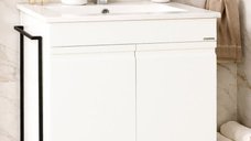 Set Baza Front MDF cu Lavoar Seria 086, Cadru Metalic, 70 cm, Alb