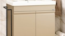 Set Baza Front MDF cu Lavoar Seria 786, Cadru Metalic, 65 cm, Cappuccino