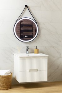 Set Baza front MDF cu Lavoar si Oglinda cu iluminare LED, seria 009, suspendata, cu sertare, 60 cm, alb - 1