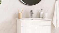 Set Baza front MDF cu Lavoar si Oglinda cu iluminare LED, seria 033, montat, 60 cm, alb