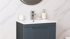 Set Baza front MDF cu Lavoar si Oglinda cu iluminare LED, seria 033, suspendata, cu sertare, montat, 60 cm, antracit