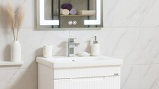 Set Baza front MDF cu Lavoar si Oglinda cu iluminare LED, seria 733, cu sertare, montat, 60 cm, alb