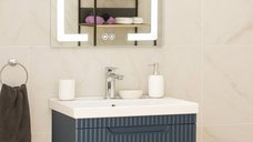 Set Baza front MDF cu Lavoar si Oglinda cu iluminare LED, seria 733, suspendata, cu sertare, montat, 60 cm, antracit