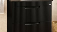 Set Baza Front MDF si Lavoar 633, 80 cm, Negru, cu Sertare