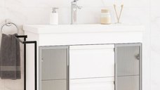 Set Baza Front MDF si Lavoar 758, 100 cm, Alb, cu Sertare si Cadru Metalic