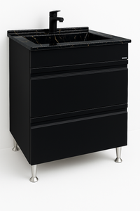 Set Baza front MDF si Lavoar granit seria 486, cu sertare, 60 cm, negru - 1