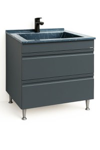 Set Baza front MDF si Lavoar granit seria 486, cu sertare, 80 cm, antracit - 1