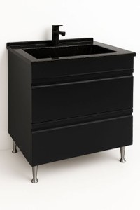 Set Baza front MDF si Lavoar granit seria 486, cu sertare, 80 cm, negru - 1