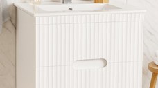 Set Baza front MDF si Lavoar seria 009, suspendata, cu sertare, 70 cm, alb