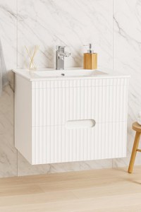 Set Baza front MDF si Lavoar seria 009, suspendata, cu sertare, 70 cm, alb - 1