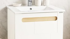 Set Baza front MDF si Lavoar seria 032, suspendata, cu sertar, montat, 60 cm, alb + sonoma