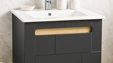 Set Baza front MDF si Lavoar seria 032, suspendata, cu sertar, montat, 60 cm, antracit + sonoma