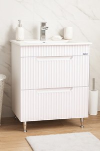 Set Baza front MDF si Lavoar seria 033, cu sertare, 60 cm, alb rustic - 1