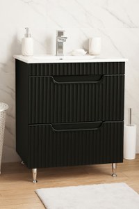 Set Baza front MDF si Lavoar seria 033, cu sertare, 60 cm, negru - 1