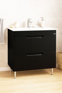 Set Baza front MDF si Lavoar seria 033, cu sertare, 80 cm, negru - 1
