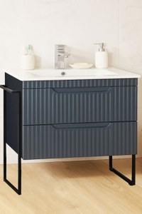 Set Baza front MDF si Lavoar seria 033, cu sertare, cadru metalic, montat, 80 cm, antracit - 1