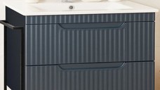 Set Baza front MDF si Lavoar seria 033, cu sertare, cadru metalic, montat, 80 cm, antracit