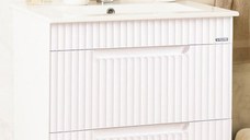 Set Baza front MDF si Lavoar seria 033, cu sertare, montat, 70 cm, alb rustic