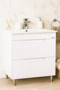 Set Baza front MDF si Lavoar seria 033, cu sertare, montat, 70 cm, alb rustic - 1
