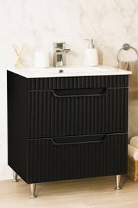 Set Baza front MDF si Lavoar seria 033, cu sertare, montat, 70 cm, negru - 1