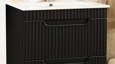 Set Baza front MDF si Lavoar seria 033, cu sertare, montat, 70 cm, negru