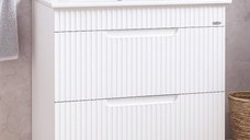 Set Baza front MDF si Lavoar seria 033, cu sertare, montat, 80 cm, alb rustic