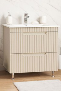 Set Baza front MDF si Lavoar seria 033, cu sertare, montat, 80 cm, crem - 1