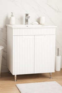 Set Baza front MDF si Lavoar seria 033, montat, 60 cm, alb rustic - 1