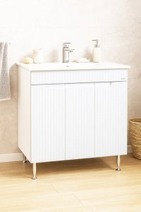 Set Baza front MDF si Lavoar seria 033, montat, 80 cm, alb rustic - 1