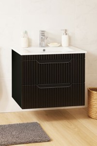 Set Baza front MDF si Lavoar seria 033, suspendata cu sertare, 60 cm, negru - 1