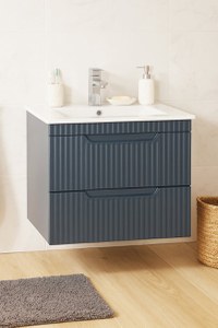 Set Baza front MDF si Lavoar seria 033, suspendata, cu sertare, montat, 60 cm, antracit - 1